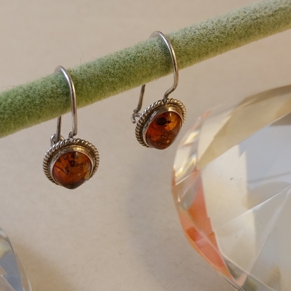 Sterling Silver Baltic Amber Earrings - Picture 5 of 11